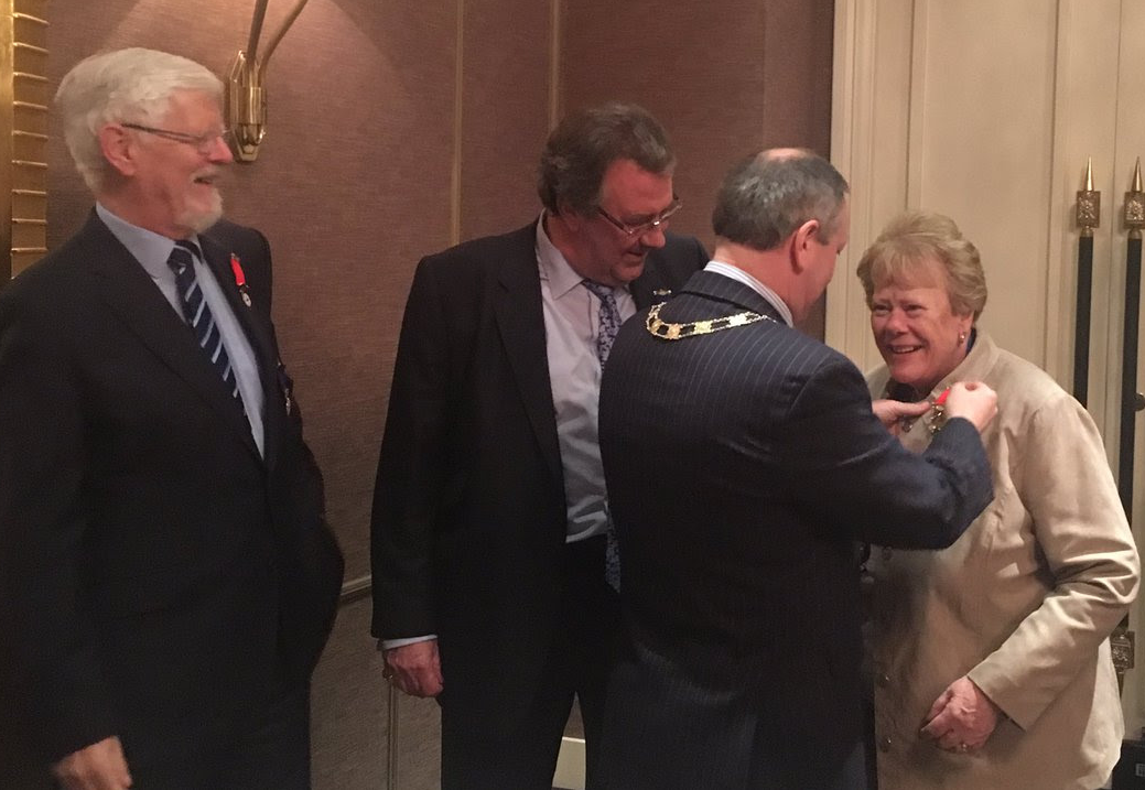 Retiring President James presents Honorary membership medals to (Lt to Rt) Grahame Saville, Simon Truelove and Sue Saville